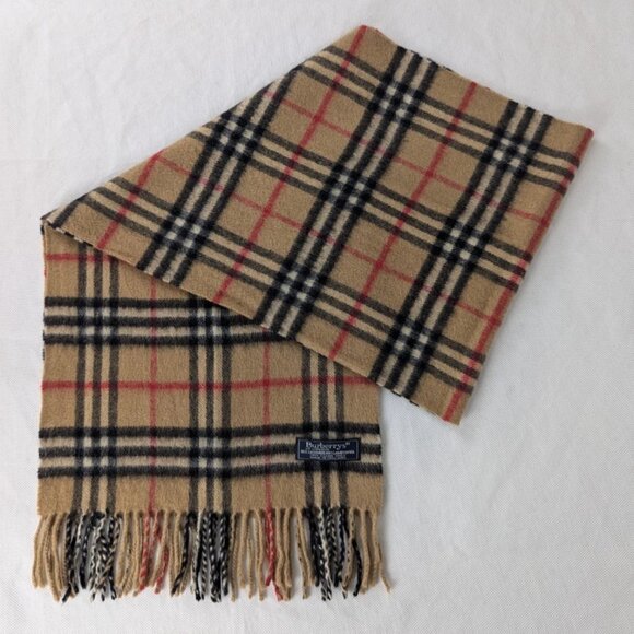 Authentic Burberry's Unisex Check Scarf Beige 60% Cashmere & 40% Lambswool - Picture 1 of 7